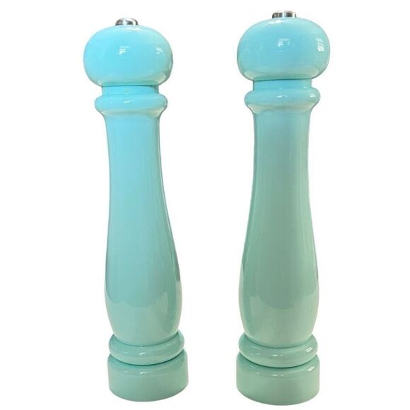 Electric Turquoise Pepper & Salt Mills 12” Tall Light Weight Plastic Set Of 2